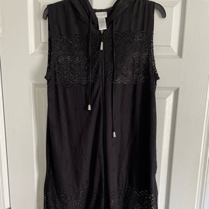 Dotti Black Sleeveless Hooded Mesh Swimsuit Coverup with Pockets